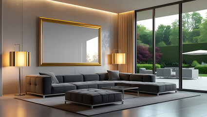 Modern Living Room Interior with ISO A Paper Size Poster Mockup – Elegant 3D Render Design