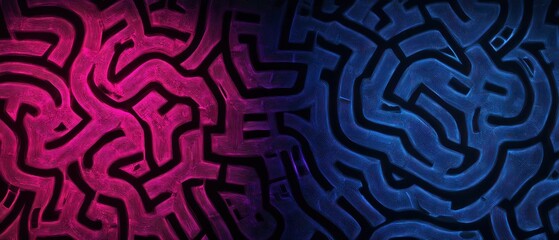 Abstract maze design with contrasting colors and patterns