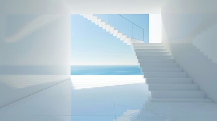 Obraz premium Minimalist Ocean View Staircase: Modern Architecture Design