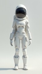 Fototapeta premium illustration ready white costume minimal take space rocket futuristic girl modern female space abstract outfit science composition helmet astronaut concept character space into outfit pastel female