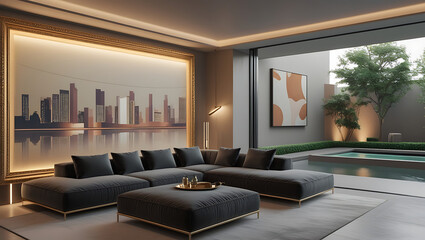 Modern Living Room Interior with ISO A Paper Size Poster Mockup – Elegant 3D Render Design