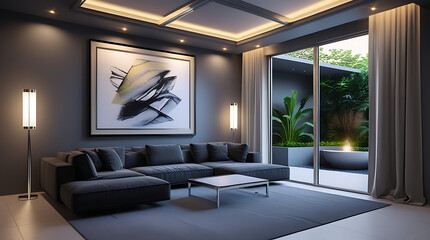 Modern Living Room Interior with ISO A Paper Size Poster Mockup – Elegant 3D Render Design
