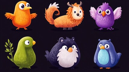 Fototapeta premium Cute Colorful Cartoon Animals