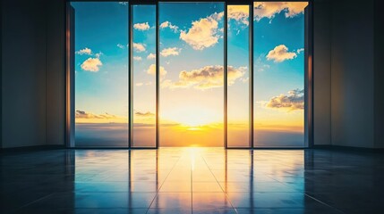 Fototapeta premium Sunset Panorama from Modern Skyscraper: A Breathtaking View