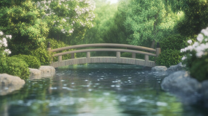 Fototapeta premium Serene Japanese Garden Bridge in Springtime