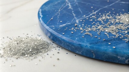 A stunning blue marble surface with a scattering of fine silver dust particles, luxurious, high-end finish, texture, glimmering