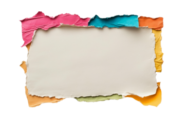 colorful torn paper frame with blank center, perfect for creative designs and presentations. vibrant edges add playful touch to any project