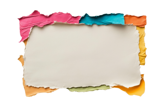 colorful torn paper frame with blank center, perfect for creative designs and presentations. vibrant edges add playful touch to any project