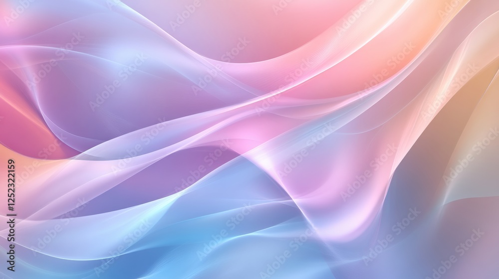 Poster Abstract pastel colored background with flowing waves, soft gradient. Tranquil and harmonious design concept