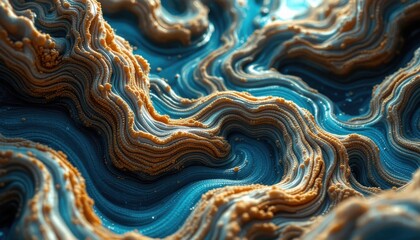 Abstract organic texture with vibrant blue and earthy tones in layered pattern