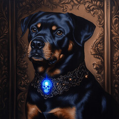 Obraz premium Gothic rottweiler with a skull collar