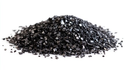 Black granular substance on white background