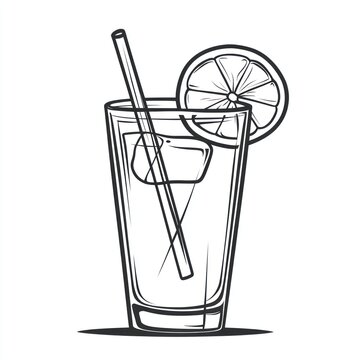 recommend clip art: Simple line art drawing of a cocktail glass with ice and lemon slice
