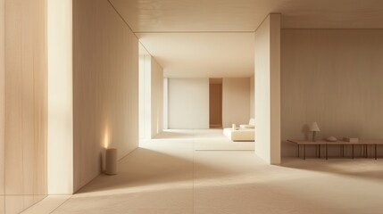 Fototapeta premium Serene Minimalist Living Space: Beige Interior Design