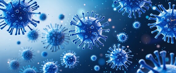 Vibrant, futuristic, and intricately detailed biology cell scientific medical research background, showcasing a mesmerizing blue cells backdrop with a striking depth of field blur particles effect