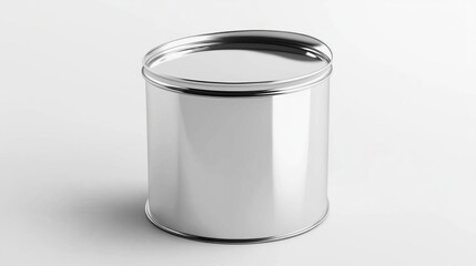 Silver tin can on white background; packaging mockup