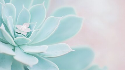 Close-up pastel succulent plant, delicate flower blooming, soft light background, peaceful nature scene. Perfect for wellness, spa, or beauty.