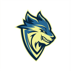 Angry wolf in shield pelin illustrator logo design 