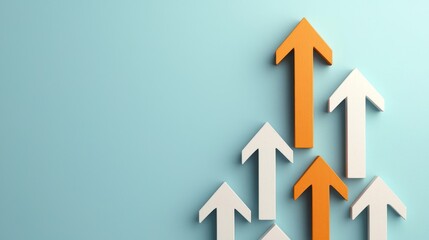 Orange arrows stand out amongst white arrows, symbolizing leadership and exceeding expectations in a business setting.