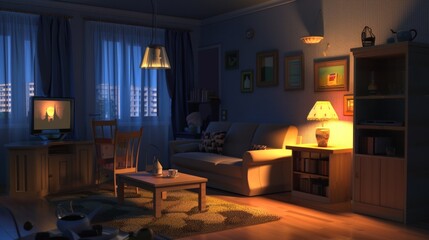 Evening Serenity in a Cozy Living Room