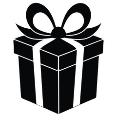 Gift Box with ribbon, black gift box silhouette icon vector illustration white background
