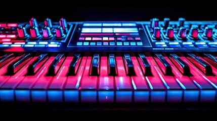 Illuminated Keyboard Synth With Pink And Blue Lights