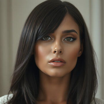 Una modelo impresionante con maquillaje profesional y mirada hipn&oacute;tica.