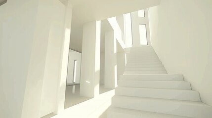 Fototapeta premium Minimalist White Staircase Architecture: A Modern Design in Pure White