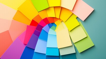 Obraz premium Vibrant color palette arranged in a spiral, showcasing a spectrum of hues for design inspiration.