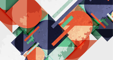 Squares, circles and triangles and grainy noisy texture. Vector Illustration For Wallpaper, Banner, Background, Card, Book Illustration, landing page