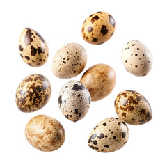 Obraz premium Falling Quail Eggs Isolated on White Background