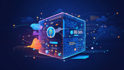 Abstract Big Data Visualization Technology Concept with Neon Accents