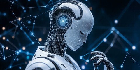 Futuristic AI Robot with Neural Network Connections and Advanced Technology Interface