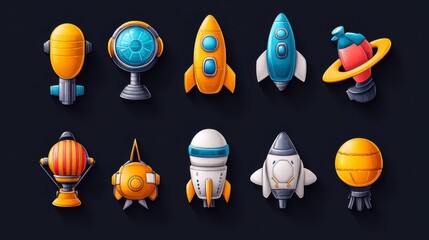 Colorful Rocket Icons Set