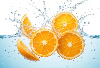 Some Juicy Orange Slices in Water Splash and Fresh Citrus Refreshment