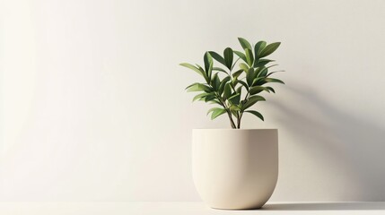Minimalist plant in pot, white background, home decor, website design