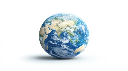 Fototapeta premium Earth globe, continents, clouds, white background, environmental awareness (2)