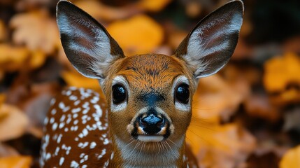 Adorable White-tailed Fawn Amidst Autumn Leaves