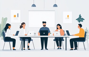 A group of people are sitting around a table in a conference room