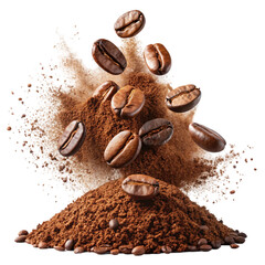 Coffee Beans Falling on Powder Isolated on White Background