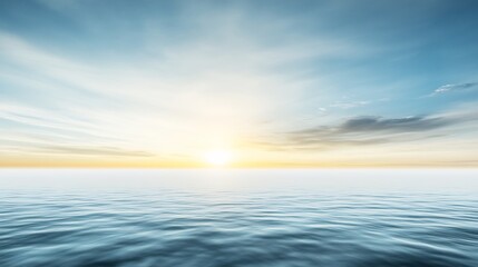 Obraz premium Serene ocean sunset glows warmly across a calm sea with soft light. AI Generated