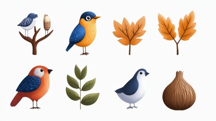 Colorful Birds and Leaves