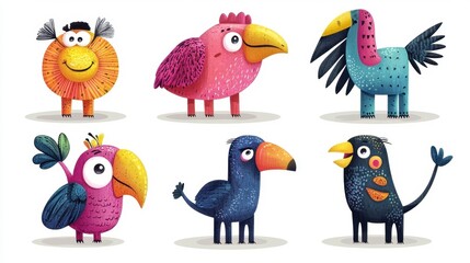 Naklejka premium Colorful Cartoon Birds