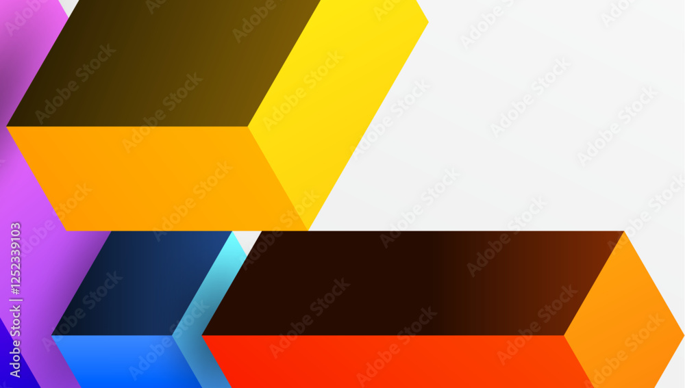 Poster Sleek abstract design featuring isometric 3D blocks in a clean, modern composition. Perfect for tech-inspired themes, with vibrant colors and geometric precision