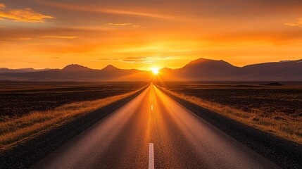 Naklejka premium Icelandic sunset road trip, mountains background, travel