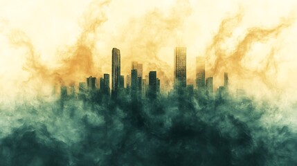 Obraz premium Industrial skyline with factories emitting dense toxic clouds into the air 