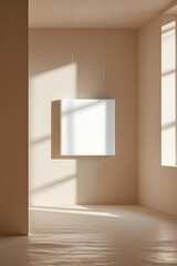Mockup of a Blank White Canvas on the Wall Perfect for Showcasing Your Designs, blank canvas mounted on a wall, illuminated by natural light, perfect for artists or home decor.