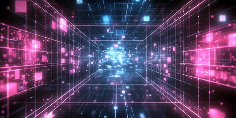 Fototapeta premium Abstract blue and pink background with particles