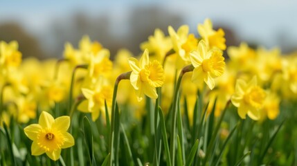 Fototapeta premium Bright Yellow Daffodils Blooming in a Spring Landscape