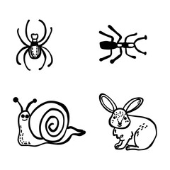 A logo depicting the beauty of ecosystem balance between small animals such as spiders, ants, snails and rabbits, reflecting natural harmony in a simple but impressive visual form